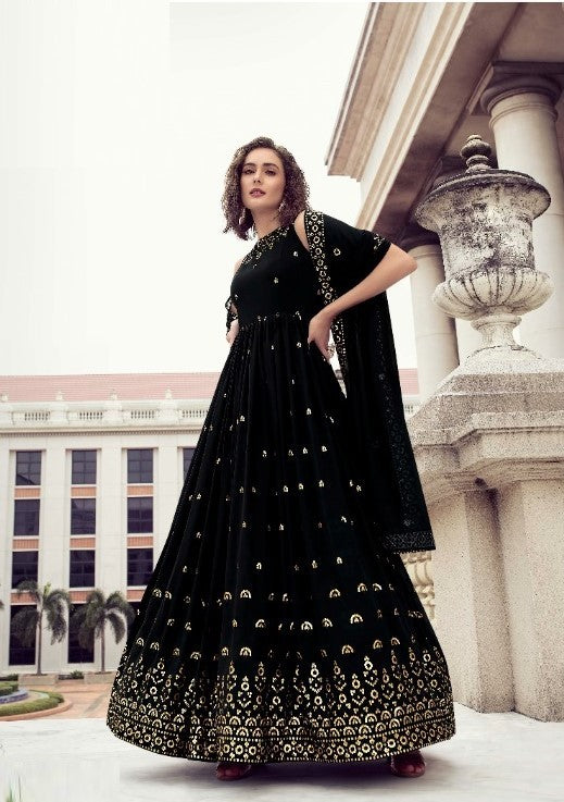 Black Wedding Wear Women's Gown With Stylish Dupatta