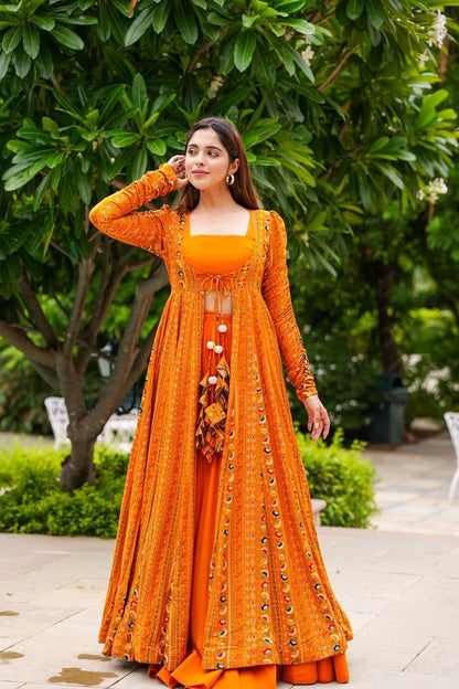 Gorgeous Printed Shrug Style Indo Western Gown For Women
